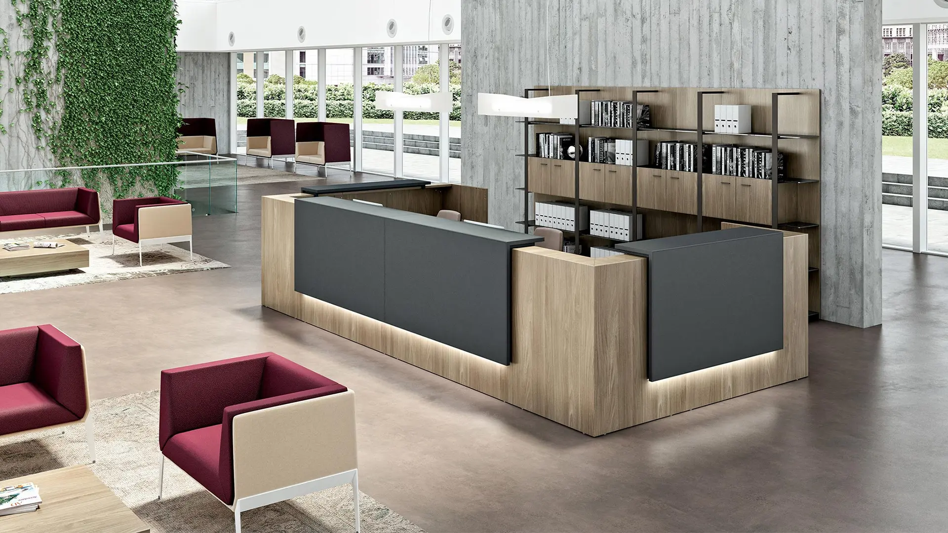 Recepción de espacio corporativo equipado por Moetti